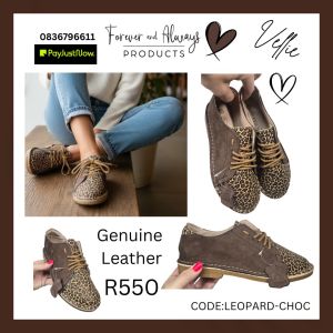 Genuine Leather Vellies (Leopard Choc)